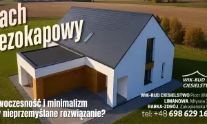 Nowoczesny dom z dachem bezokapowym i garażem.
