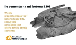 Fragment betonu z tekstem informującym o ilości cementu na m³ betonu B20.