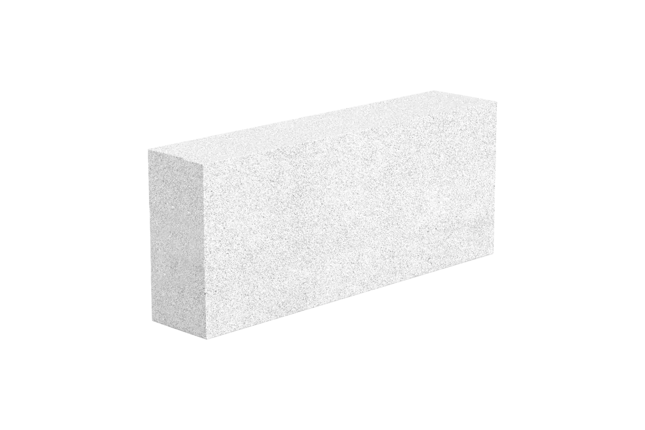 Biały, porowaty blok z betonu komórkowego Solbet, gotowy do budowy domu.