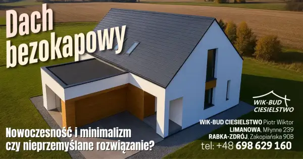 Nowoczesny dom z dachem bezokapowym i garażem.